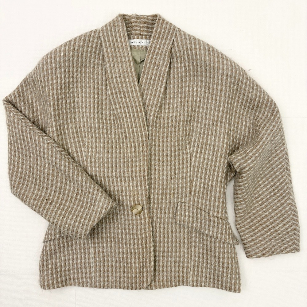 Paul Alexander Vintage Wool Blazer Shawl Collar Jacket 14 Tan Cream